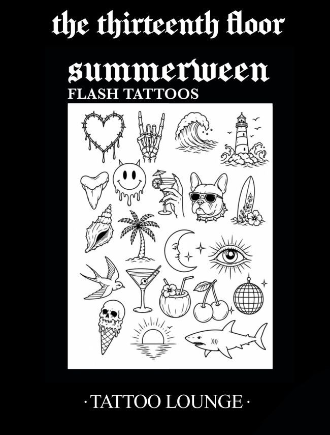 Summerween flash sheet, beach and summer designs