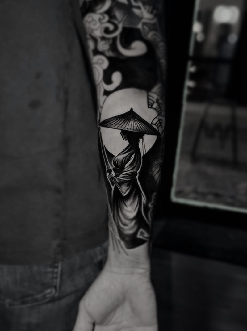 Floral & Skull Sleeve tattoo, The Thirteenth Floor Tattoo Lounge