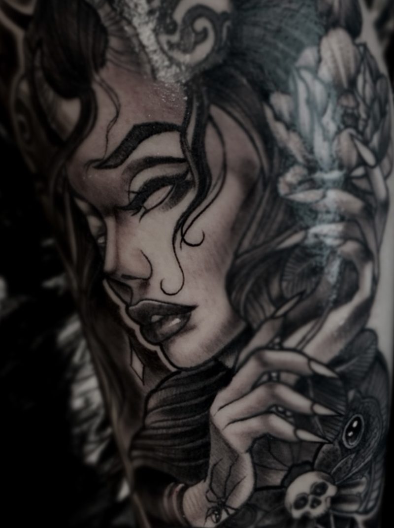 Woman Portrait Sleeve tattoo, The Thirteenth Floor Tattoo Lounge