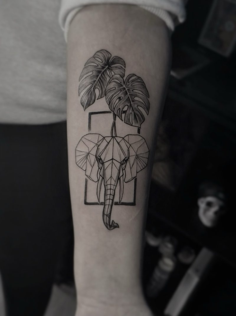 Elephant & Geometric tattoo, The Thirteenth Floor Tattoo Lounge