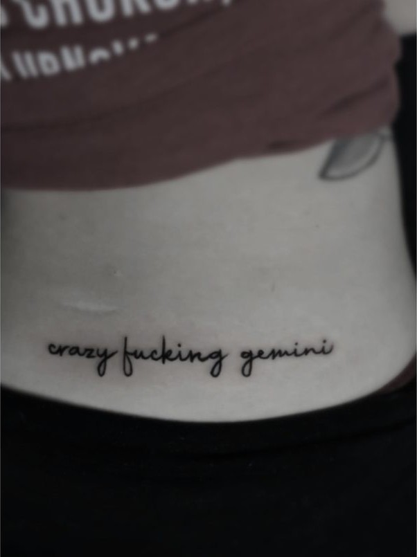 Gemini Script tattoo, The Thirteenth Floor Tattoo Lounge